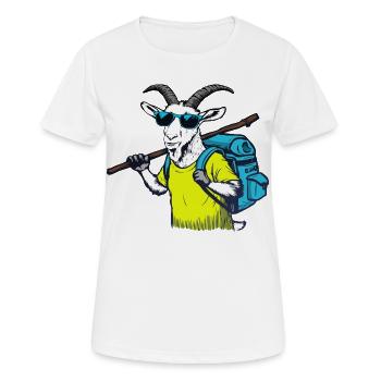 Bergziege mit Rucksack - Frauen T-Shirt atmungsaktiv - Weiß - Vorne - AI Model Female 172 dark (172cm)