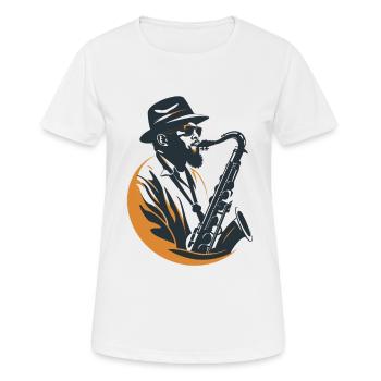 Saxophonist Grafik - Frauen T-Shirt atmungsaktiv - Weiß - Vorne - AI Model Female 172 dark (172cm)