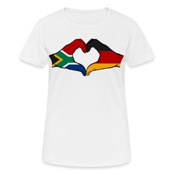 Afrique du Sud Allemagne Drapeau Mains Coeur Forme - T-shirt respirant Femme - blanc - Devant - AI Model Female 172 dark (172cm)