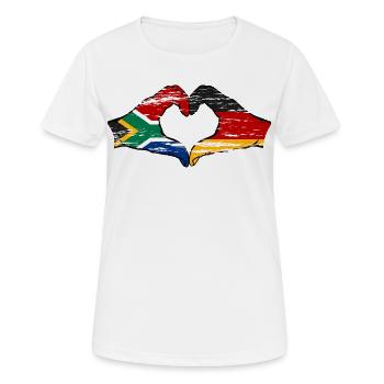 Afrique du Sud Allemagne Drapeau Mains Coeur Forme Utilisé - T-shirt respirant Femme - blanc - Devant - AI Model Female 172 dark (172cm)