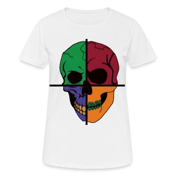 Vier geteilter Skelettschädel - Frauen T-Shirt atmungsaktiv - Weiß - Vorne - AI Model Female 172 dark (172cm)