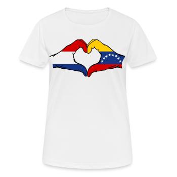 Holland Venezuela Flagge Hände Herzform - Frauen T-Shirt atmungsaktiv - Weiß - Vorne - AI Model Female 172 dark (172cm)