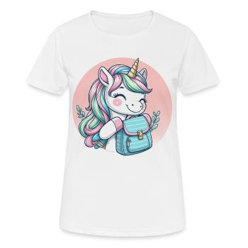 Einhorn Pastell Unicorn mit Schulranzen - Frauen T-Shirt atmungsaktiv - Weiß - Vorne - AI Model Female 172 dark (172cm)