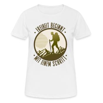 Freiheit beginnt mit einem Schritt Wandern - Frauen T-Shirt atmungsaktiv - Weiß - Vorne - AI Model Female 172 dark (172cm)