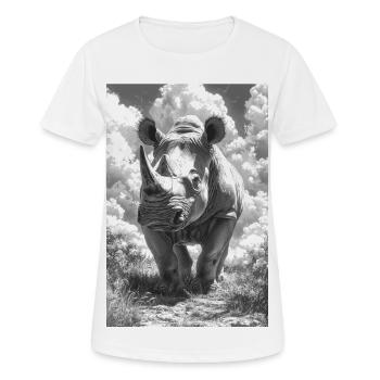Black and white rhino in the cloudy sky - Women's Breathable T-Shirt - white - Front - AI Model Female 172 dark (172cm)