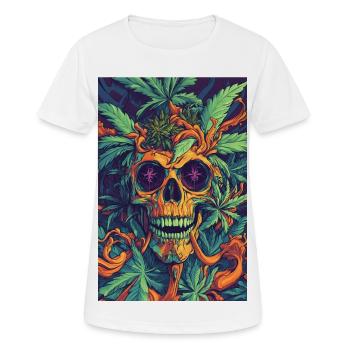 Schädel mit Hanfblättern und Flammen - Frauen T-Shirt atmungsaktiv - Weiß - Vorne - AI Model Female 172 dark (172cm)