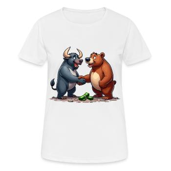 Marché boursier Taureau Ours Poignée de main Profit Cadeau - T-shirt respirant Femme - blanc - Devant - AI Model Female 172 dark (172cm)