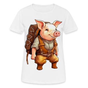 Schweinchen Wandern / Bergsteiger Schweinchen - Frauen T-Shirt atmungsaktiv - Weiß - Vorne - AI Model Female 172 dark (172cm)