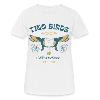 D’une pierre deux oiseaux – Illustration d’oiseau vintage - T-shirt respirant Femme - blanc - Devant - AI Model Female 172 dark (172cm)