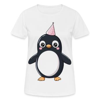 Pingouin heureux avec chapeau de fête - Cartoon Design - T-shirt respirant Femme - blanc - Devant - AI Model Female 172 dark (172cm)