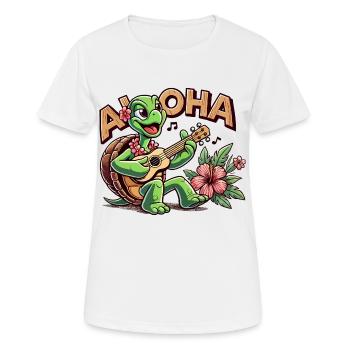 Aloha Turtle Ukulele Hawaii Hibiscus Cadeau - T-shirt respirant Femme - blanc - Devant - AI Model Female 172 dark (172cm)
