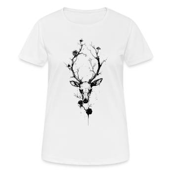 Dark Fantasy Hirsch Pilze Blumen Gothic Natur - Frauen T-Shirt atmungsaktiv - Weiß - Vorne - AI Model Female 172 dark (172cm)
