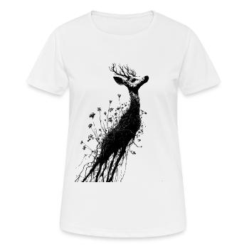 Dark Gothic Deer Mushrooms Roots Fantasy Aesthetic - Women's Breathable T-Shirt - white - Front - AI Model Female 172 dark (172cm)