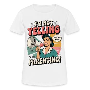 Ich schreie nicht, ich bin Elternschaft | Lustiges Mama-Shirt - Frauen T-Shirt atmungsaktiv - Weiß - Vorne - AI Model Female 172 dark (172cm)