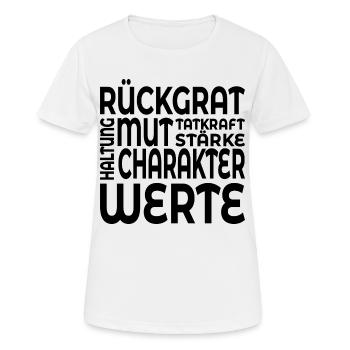 RÜCKGRAT WERTE HALTUNG - Frauen T-Shirt atmungsaktiv - Weiß - Vorne - AI Model Female 172 dark (172cm)