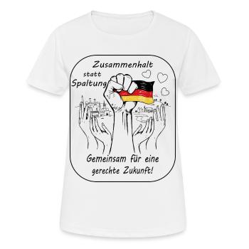 La cohésion au lieu de la division - T-shirt respirant Femme - blanc - Devant - AI Model Female 172 dark (172cm)