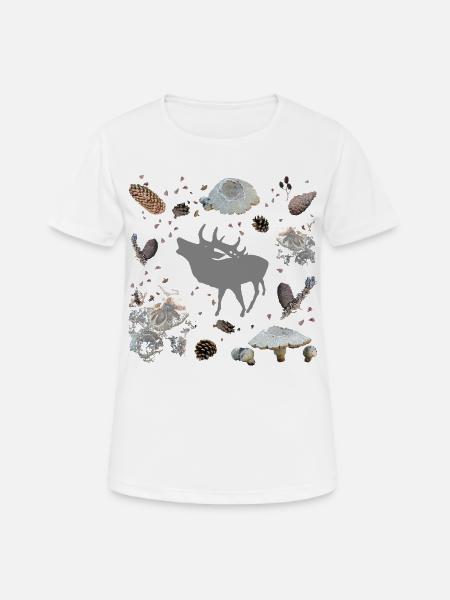 Cerf aux pommes de pin et champignons - T-shirt respirant Femme - blanc
