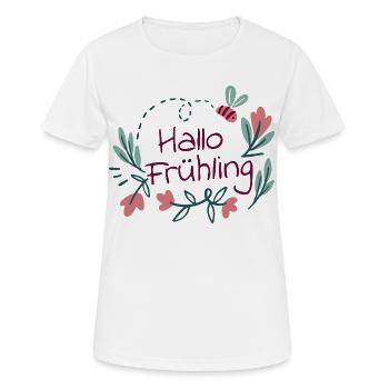 Hallo Frühling Blütenkranz mit Biene - Frauen T-Shirt atmungsaktiv - Weiß - Vorne - AI Model Female 172 dark (172cm)