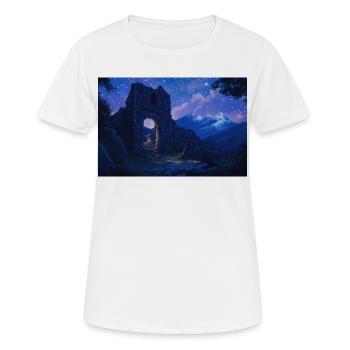 Poster Illustration Paysage médiéval en ruine - T-shirt respirant Femme - blanc - Devant - AI Model Female 172 dark (172cm)