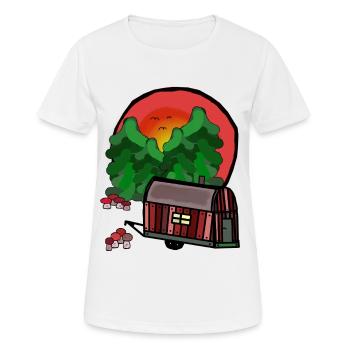 Bauwagen Natur Urlaubsreif Camping Campen - Frauen T-Shirt atmungsaktiv - Weiß - Vorne - AI Model Female 172 dark (172cm)