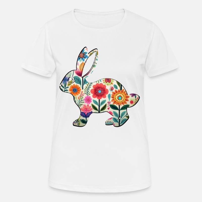Silhouette fleurie de lapin de Pâques - Boho Chic - T-shirt respirant Femme - blanc
