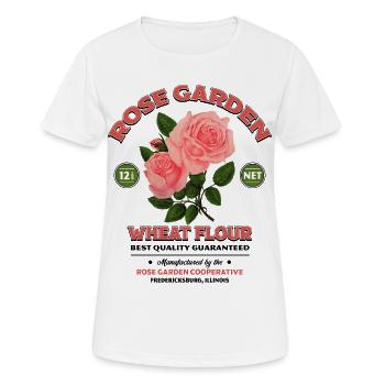 Rose Garden – Étiquette de farine vintage - T-shirt respirant Femme - blanc - Devant - AI Model Female 172 dark (172cm)