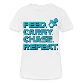 Parentalité – Alimentation, Transport, Chase, Répétition - T-shirt respirant Femme - blanc - Devant - AI Model Female 172 dark (172cm)
