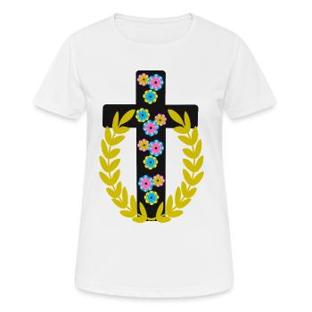 Kreuz Jesus Kreuze Blumen - Frauen T-Shirt atmungsaktiv - Weiß - Vorne - AI Model Female 172 dark (172cm)