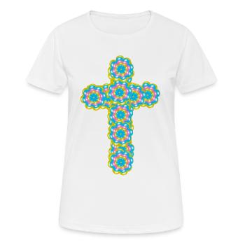 Kreuz Jesus Kreuze Blumen - Frauen T-Shirt atmungsaktiv - Weiß - Vorne - AI Model Female 172 dark (172cm)