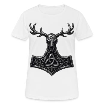 Crâne de cerf Valknut | Symbole païen de Mjölnir - T-shirt respirant Femme - blanc - Devant - AI Model Female 172 dark (172cm)