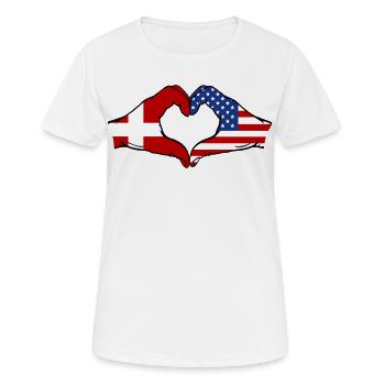 Dänemark USA Flagge Haende Herzform - Frauen T-Shirt atmungsaktiv - Weiß - Vorne - AI Model Female 172 dark (172cm)