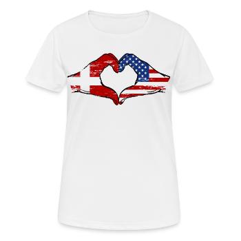 Dänemark USA Flagge Haende Herzform used - Frauen T-Shirt atmungsaktiv - Weiß - Vorne - AI Model Female 172 dark (172cm)