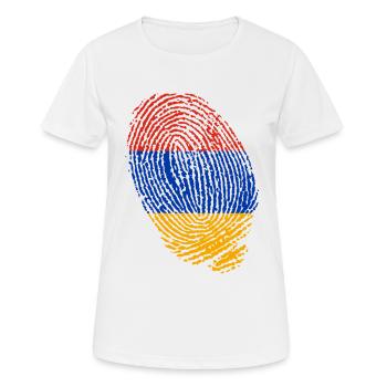 Fingerabdrücke der armenischen Flagge - Frauen T-Shirt atmungsaktiv - Weiß - Vorne - AI Model Female 172 dark (172cm)