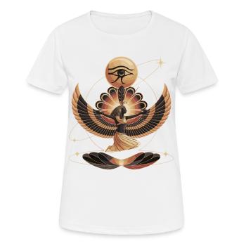 Ägyptische Göttin Kunst | Auge des Ra & Flügel Symbolik - Frauen T-Shirt atmungsaktiv - Weiß - Vorne - AI Model Female 172 dark (172cm)