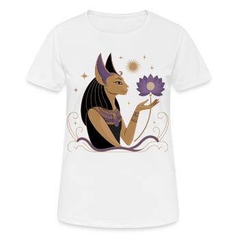 Bastet serein tenant une fleur de lotus - T-shirt respirant Femme - blanc - Devant - AI Model Female 172 dark (172cm)