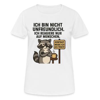 Raccoon saying: contact avoidance - Women's Breathable T-Shirt - white - Front - AI Model Female 172 dark (172cm)