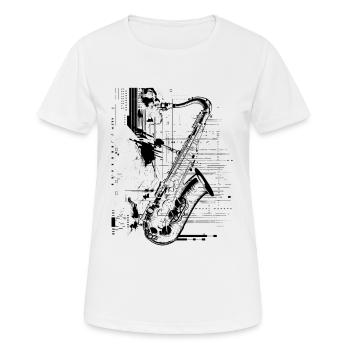 Saxophonspieler Grafik - Frauen T-Shirt atmungsaktiv - Weiß - Vorne - AI Model Female 172 dark (172cm)