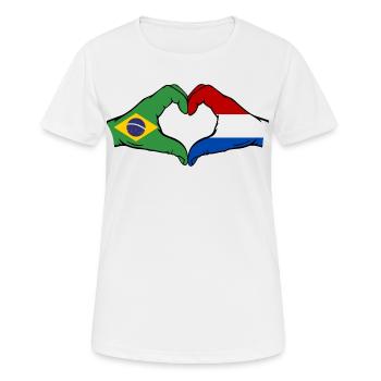 Brasilien Holland Flagge Haende Herzform - Frauen T-Shirt atmungsaktiv - Weiß - Vorne - AI Model Female 172 dark (172cm)