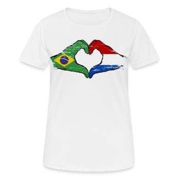 Brasilien Holland Flagge Haende Herzform used - Frauen T-Shirt atmungsaktiv - Weiß - Vorne - AI Model Female 172 dark (172cm)
