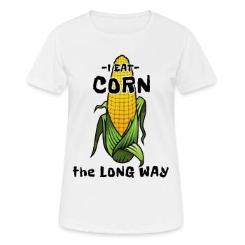 Humour adulte embarrassant Je mange du maïs à la longue - T-shirt respirant Femme - blanc - Devant - AI Model Female 172 dark (172cm)