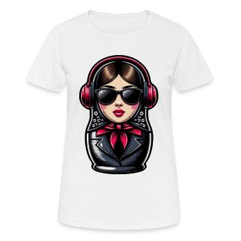 Matroschka mit Kopfhörern - Frauen T-Shirt atmungsaktiv - Weiß - Vorne - AI Model Female 172 dark (172cm)