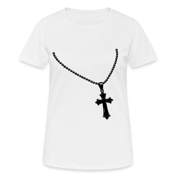 Kette mit Kreuz - Frauen T-Shirt atmungsaktiv - Weiß - Vorne - AI Model Female 172 dark (172cm)