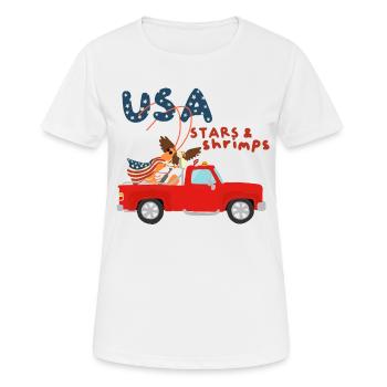 Amerikanische Garnelen, Stars and Stripes - Frauen T-Shirt atmungsaktiv - Weiß - Vorne - AI Model Female 172 dark (172cm)