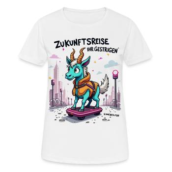 Ziegen-Rollbrett-Flitzer - Frauen T-Shirt atmungsaktiv - Weiß - Vorne - AI Model Female 172 dark (172cm)
