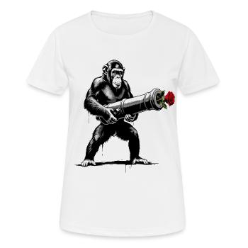 Peace Not War - Affe mit Rose Kanone - Frauen T-Shirt atmungsaktiv - Weiß - Vorne - AI Model Female 172 dark (172cm)