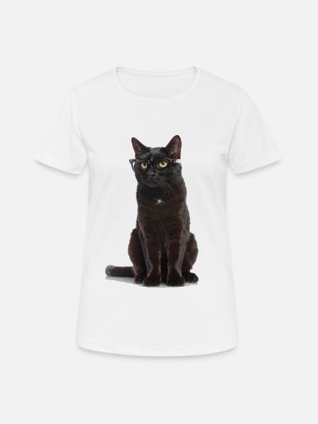 Black Cat with Glasses – Cool, Clever & Totally K - Women's Breathable T-Shirt - white
