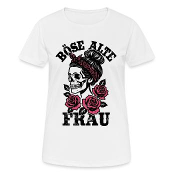 Böse alte Frau - Totenkopf - Rosen - Spruch - Frauen T-Shirt atmungsaktiv - Weiß - Vorne - AI Model Female 172 dark (172cm)