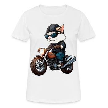 Motorcyclist Cat - Women's Breathable T-Shirt - white - Front - AI Model Female 172 dark (172cm)