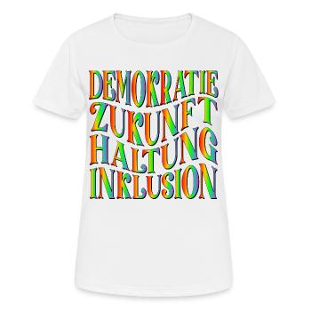 ZUKUNFT DEMOKRATIE - Frauen T-Shirt atmungsaktiv - Weiß - Vorne - AI Model Female 172 dark (172cm)