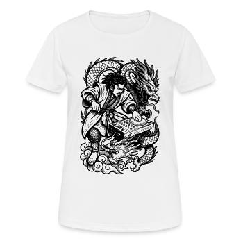 Chemise DJ : Samouraï à la table de mixage techno avec Dragon - T-shirt respirant Femme - blanc - Devant - AI Model Female 172 dark (172cm)